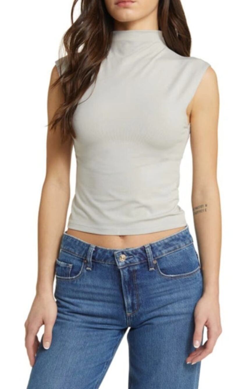 Madewell Funnelneck Cropped Muscle Tee XS Gray NWT